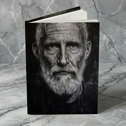 Old Man Portrait Black White Charcoal Art