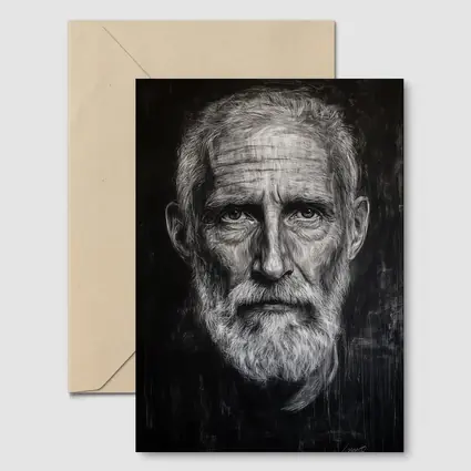 Old Man Portrait Black White Charcoal Art