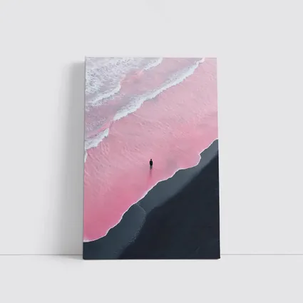 Lone Figure Pink Ocean Black Sand Beach