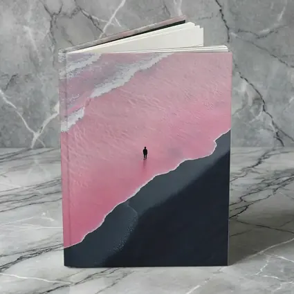 Lone Figure Pink Ocean Black Sand Beach