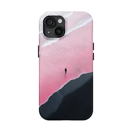 Lone Figure Pink Ocean Black Sand Beach