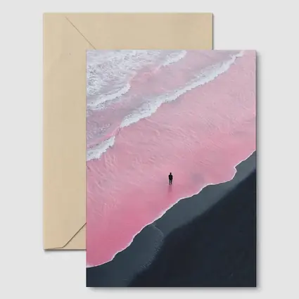 Lone Figure Pink Ocean Black Sand Beach