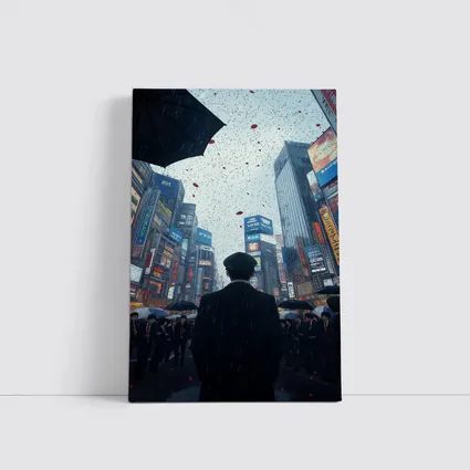 Man Standing in Rainy Tokyo City Street