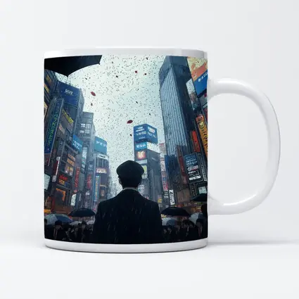 Man Standing in Rainy Tokyo City Street