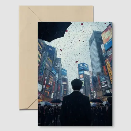 Man Standing in Rainy Tokyo City Street