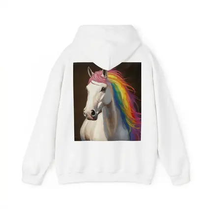 White Horse Rainbow Mane Oil Painting