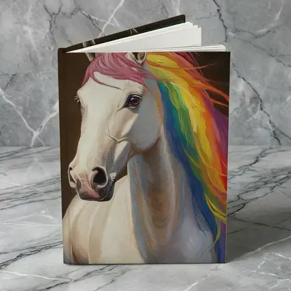 White Horse Rainbow Mane Oil Painting