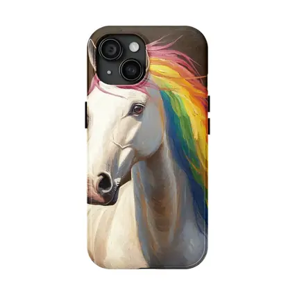 White Horse Rainbow Mane Oil Painting