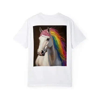 White Horse Rainbow Mane Oil Painting