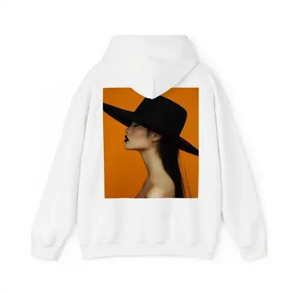 Woman Black Hat Orange Background Fashion Portrait