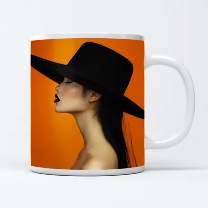 Woman Black Hat Orange Background Fashion Portrait