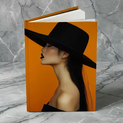 Woman Black Hat Orange Background Fashion Portrait