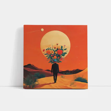 Flower Head Man Desert Surreal Orange Sky