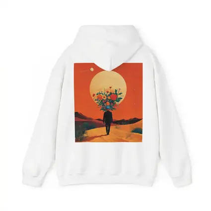 Flower Head Man Desert Surreal Orange Sky