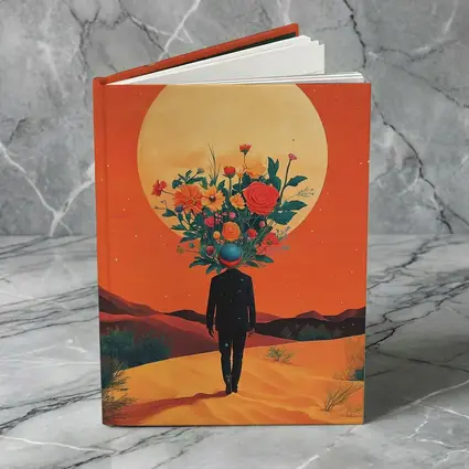 Flower Head Man Desert Surreal Orange Sky