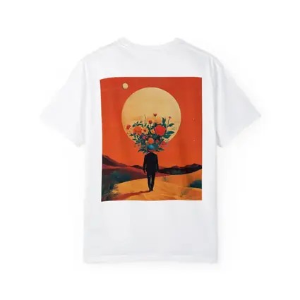 Flower Head Man Desert Surreal Orange Sky