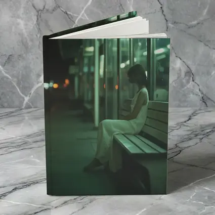 Woman Sitting Alone At Night Bus Stop