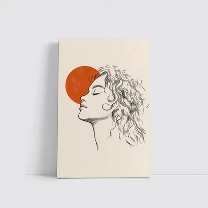 Sketch Woman Profile Red Sun Minimal Art