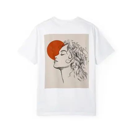 Sketch Woman Profile Red Sun Minimal Art