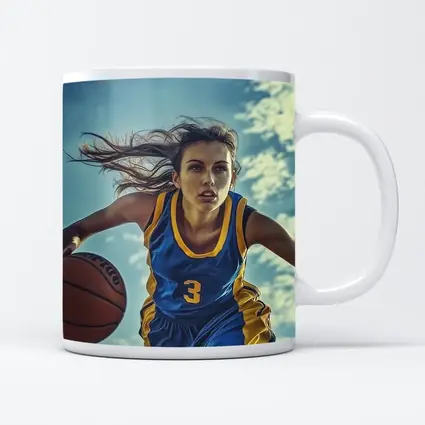 Female Basketball Player Dribbling Blue Sky