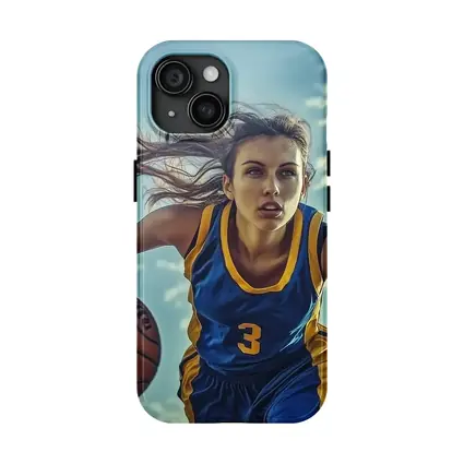Female Basketball Player Dribbling Blue Sky