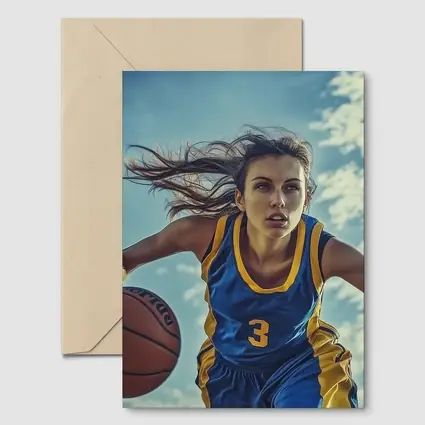 Female Basketball Player Dribbling Blue Sky