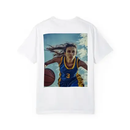 Female Basketball Player Dribbling Blue Sky