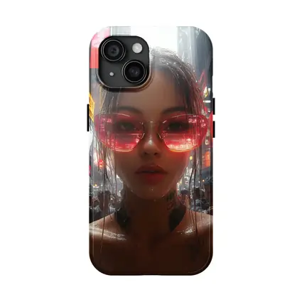 Tattooed Woman Red Glasses Rainy City Street