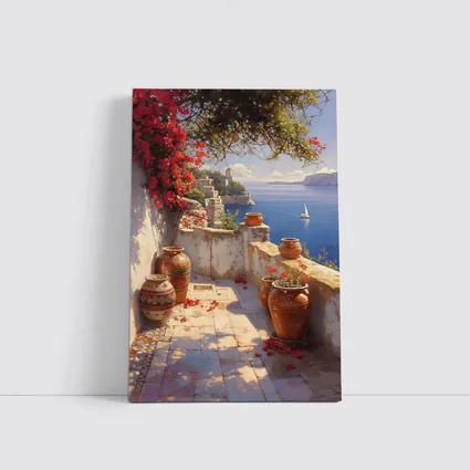 Mediterranean Terrace Bougainvillea Sea View Painting