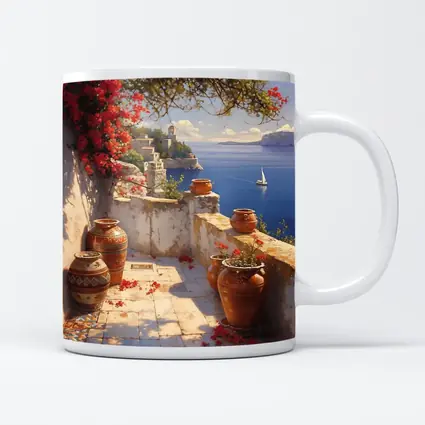 Mediterranean Terrace Bougainvillea Sea View Painting