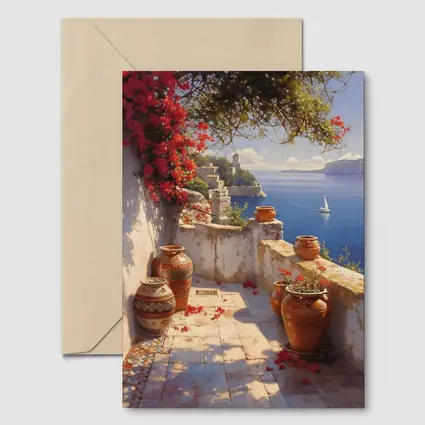 Mediterranean Terrace Bougainvillea Sea View Painting
