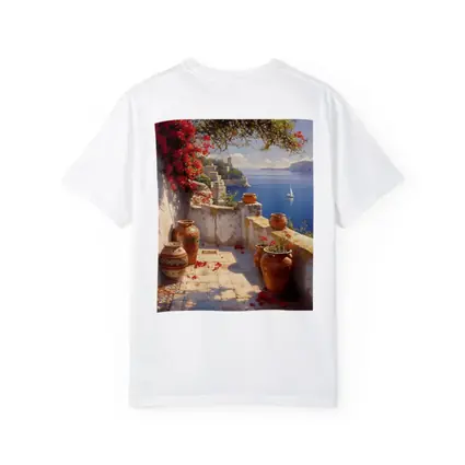 Mediterranean Terrace Bougainvillea Sea View Painting