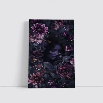Dark Floral Woman Portrait Purple Roses