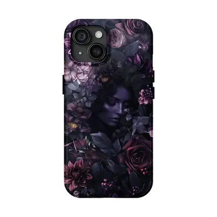 Dark Floral Woman Portrait Purple Roses