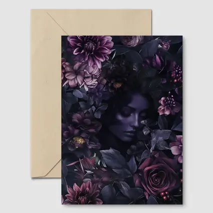Dark Floral Woman Portrait Purple Roses