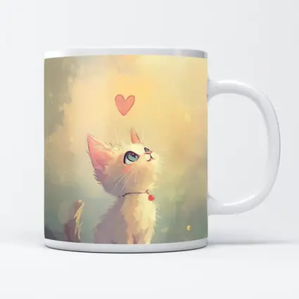 White Kitten With Heart Soft Painterly Background