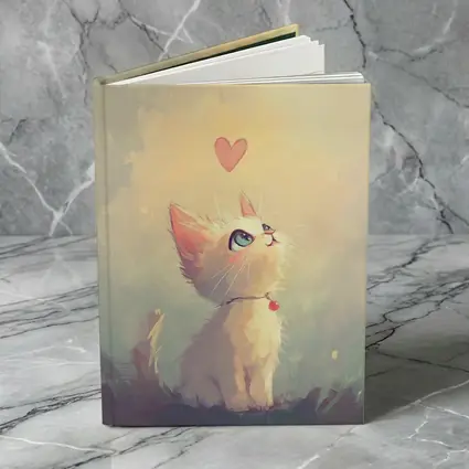 White Kitten With Heart Soft Painterly Background