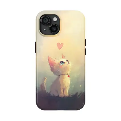 White Kitten With Heart Soft Painterly Background