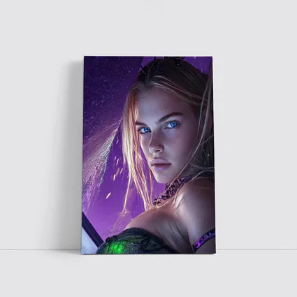 Fantasy Girl Blue Eyes Purple Neon Background