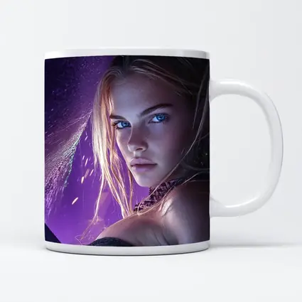 Fantasy Girl Blue Eyes Purple Neon Background