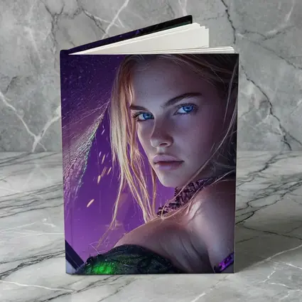 Fantasy Girl Blue Eyes Purple Neon Background