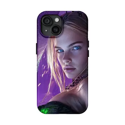 Fantasy Girl Blue Eyes Purple Neon Background