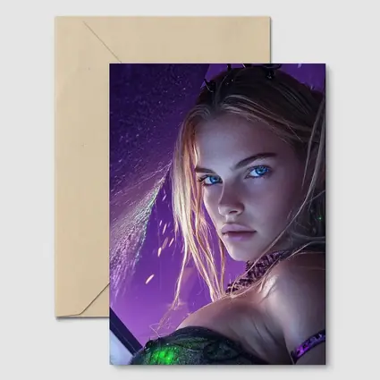 Fantasy Girl Blue Eyes Purple Neon Background