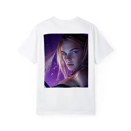Fantasy Girl Blue Eyes Purple Neon Background