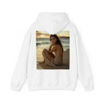 Woman in Beige Dress Sitting Beach Sunset