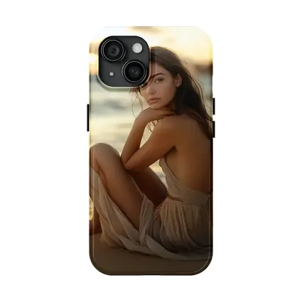 Woman in Beige Dress Sitting Beach Sunset