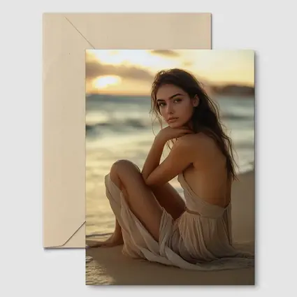 Woman in Beige Dress Sitting Beach Sunset
