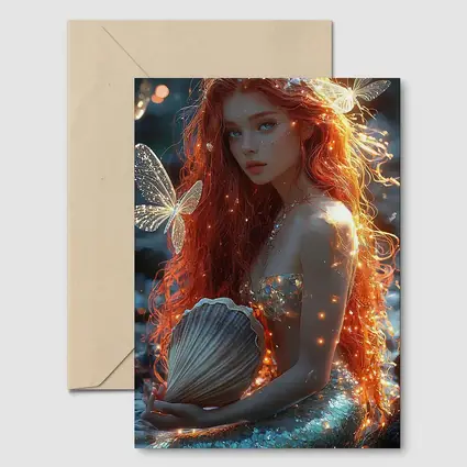 Red Hair Mermaid Glowing Ocean Fantasy Art
