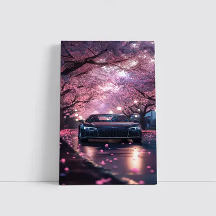 Audi R8 Under Pink Cherry Blossom Trees