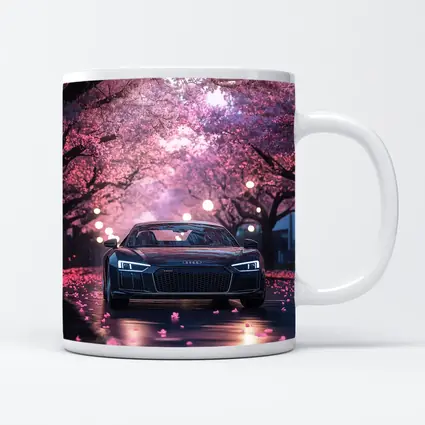 Audi R8 Under Pink Cherry Blossom Trees